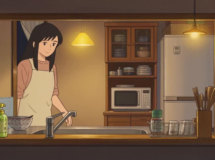 Japanese healing-style animated cooking 